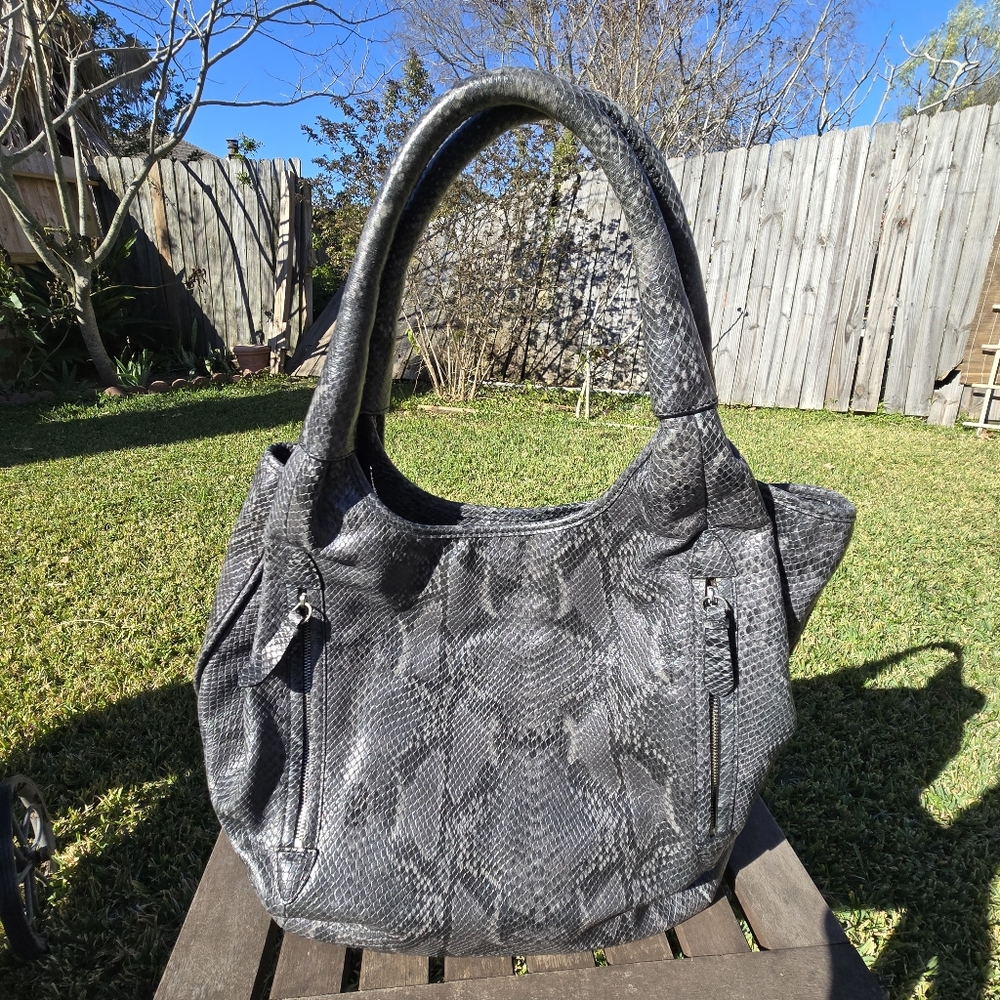 Cole Haan Python Print Embossed Gray purse/tote bag! 15”x19”